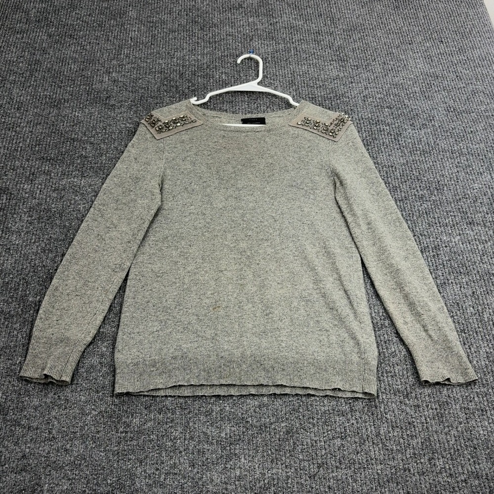 J Crew Sweater Womens XS Gray Cashmere Blend Embellished Shoulder Preppy
